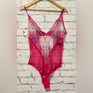 Spice Rack Im Your Favorite Bodysuit Pink Peacock Lingerie Sexy Intimates XL